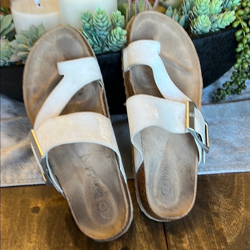 Bjorndal Cream and Silver Sandals Comfortable Two-Strap Design
